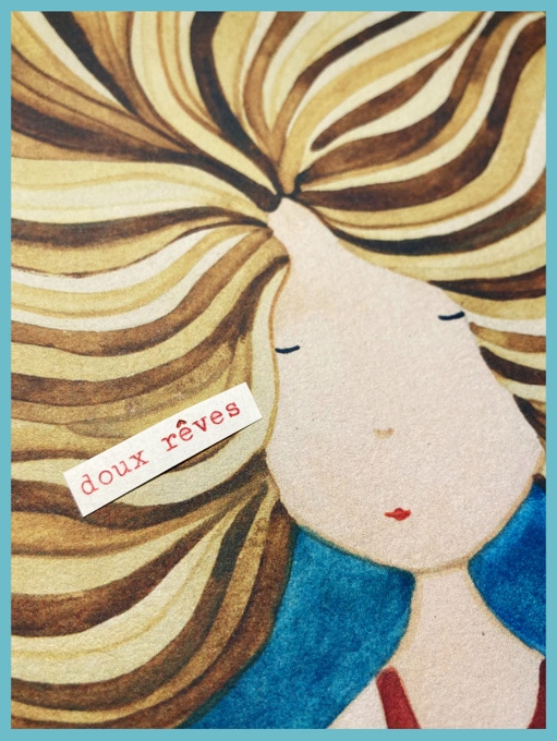 Détail d'aquarelle d'une mini mimi carte : doux rêves